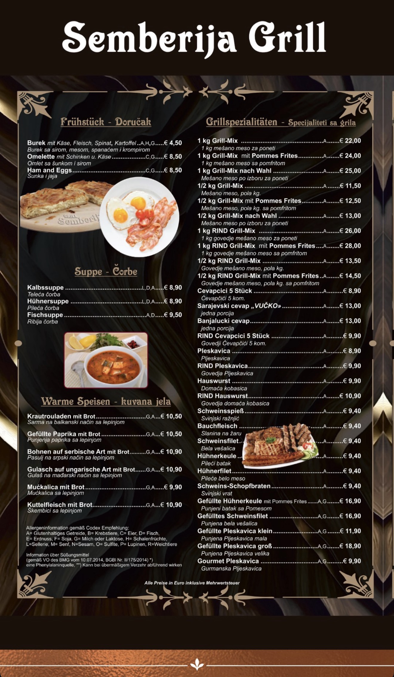 Semberija Grill Speisekarte Seite 1
